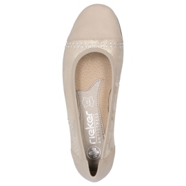 Kvinnor läder ballerinas med zirkoner bekvämt guld/beige rieker l9353-62 1
