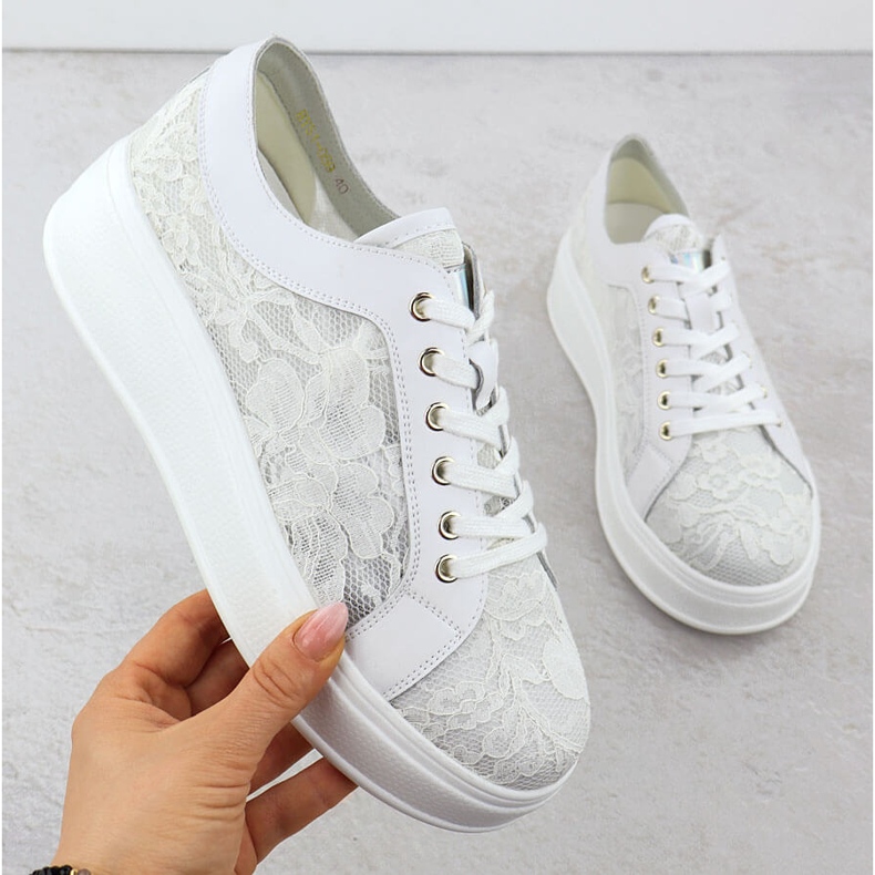 S.Barski Skor på Białe S. Barski HY51-059 spetsplattform vit 1