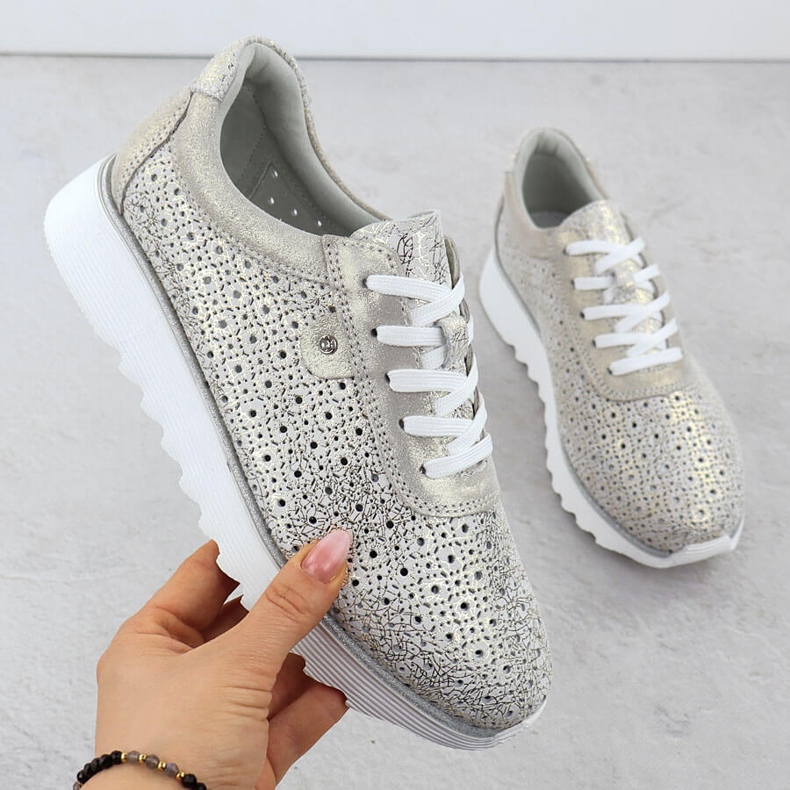 S.Barski Kvinnors läderskor på OpenWork-plattformen Złote S. Barski LR51-927 gyllene 1