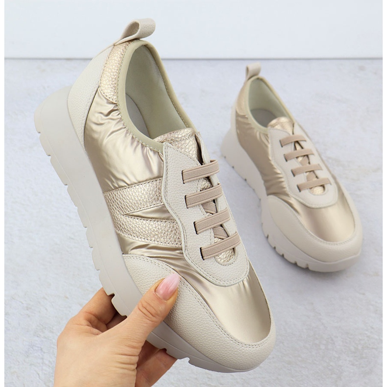 Kvinnors metalliska sportskor Beige Golden Vinceza 58510 gyllene 1