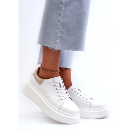 S.Barski Kvinnors lädersneakers på D&amp;A LR568 White Platform vit 1