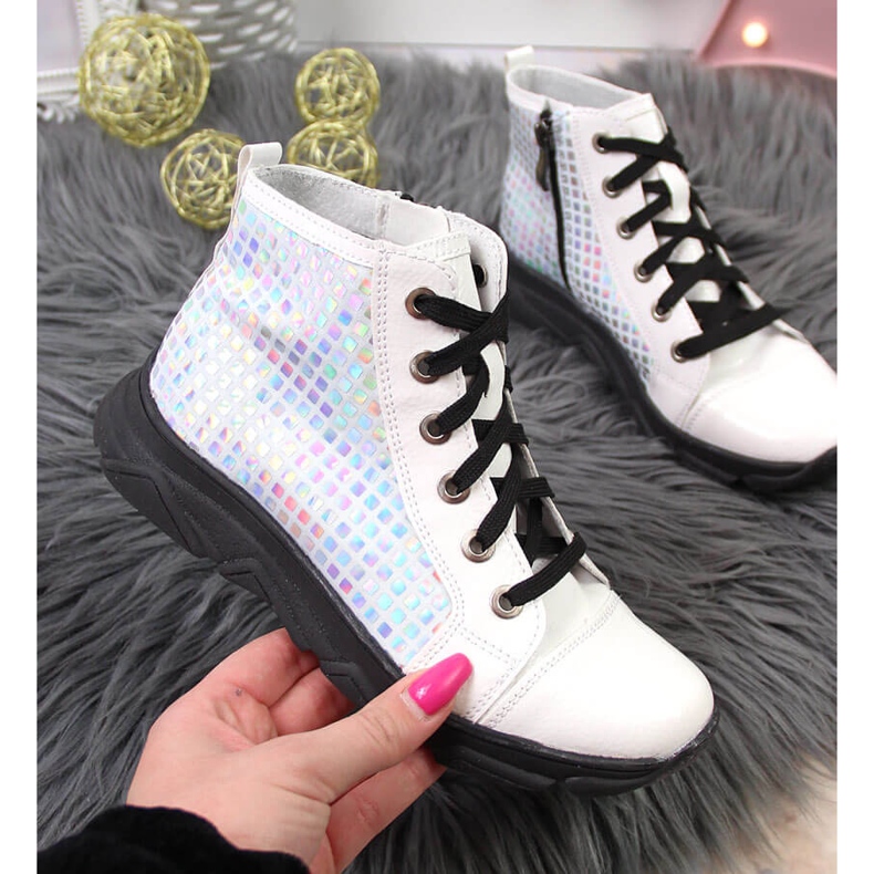 Vita holografiska stövlar för flickor Kornecki 6814 2
