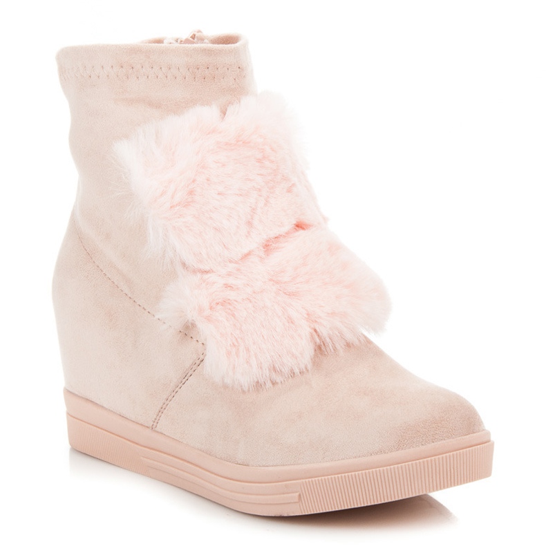 Wedge sneakers med päls rosa 1