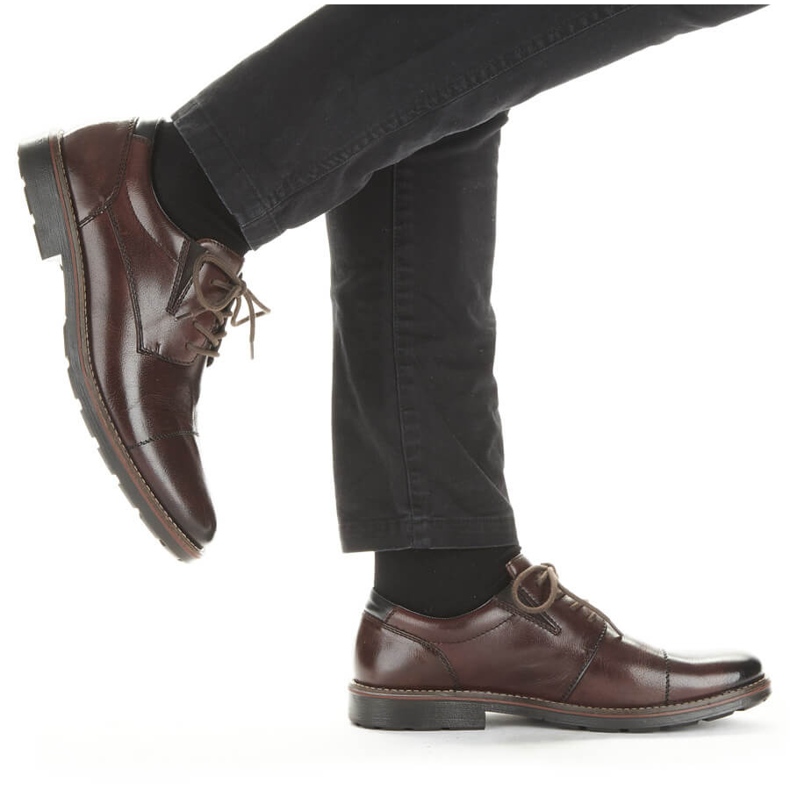 Bekväma herrskor i läder med elastiskt band, brun, Rieker 15320-25 1