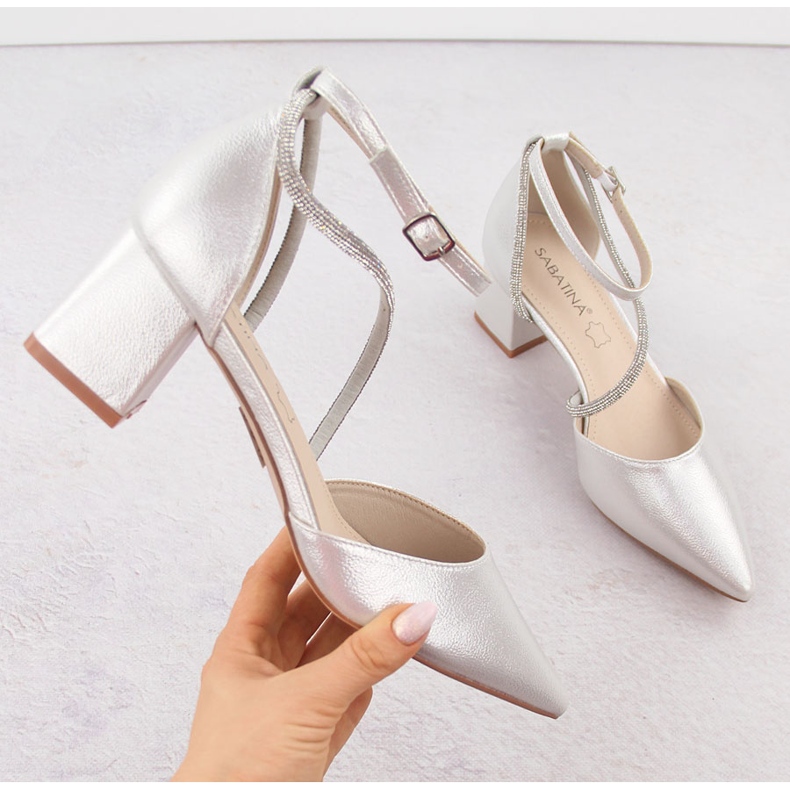 Silver Sabatina spetsiga damsandaler med cubic zirconia silver- 1