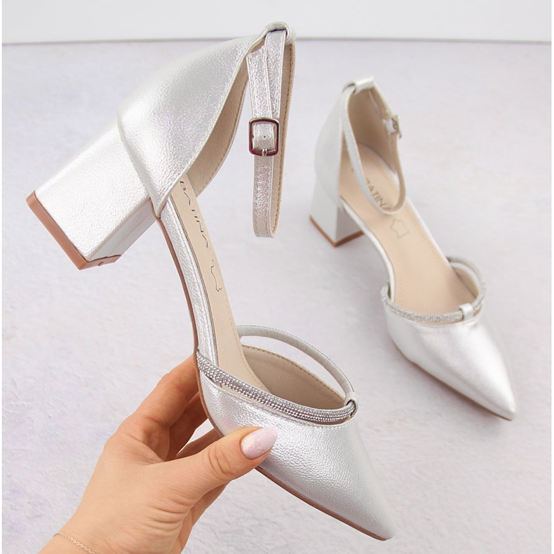 Silver Sabatina spetsiga damsandaler med cubic zirconia silver- 1