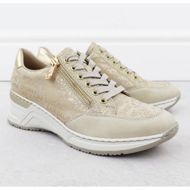 Kvinnors skor sneakers på kilarna bekväma beige rieker n4316 2