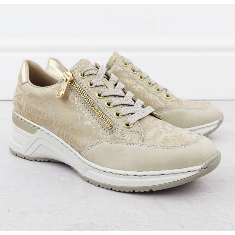 Kvinnors skor sneakers på kilarna bekväma beige rieker n4316 2