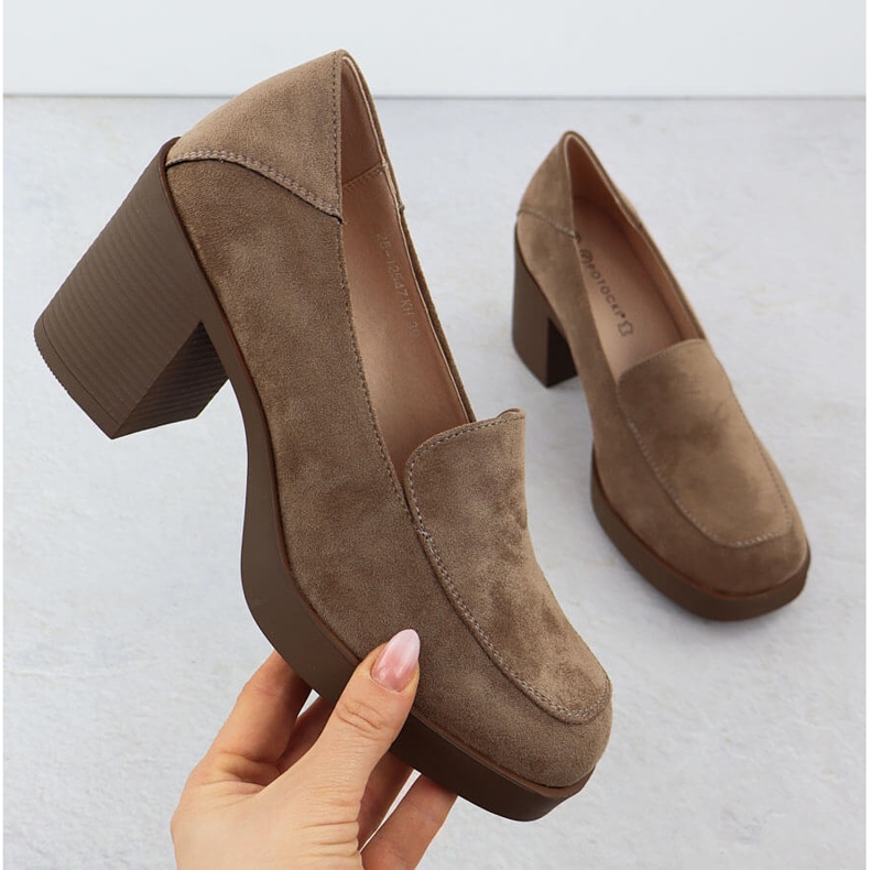 Skor kvinnors höga klackar, mocka beige potocki sz12547 1