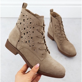 Women's Openwork Boots Suede Beige S.Barski HY51-136 1
