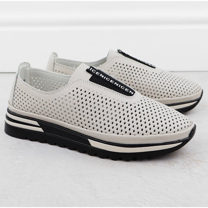 S.Barski Women's Leather Shoes, OpenWork Beige S. Barski LR51-672 2