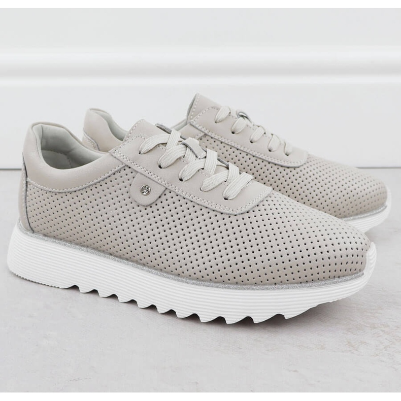 S.Barski Kvinnors läderskor på OpenWork-plattformen Beige S. Barski LR51-629 2