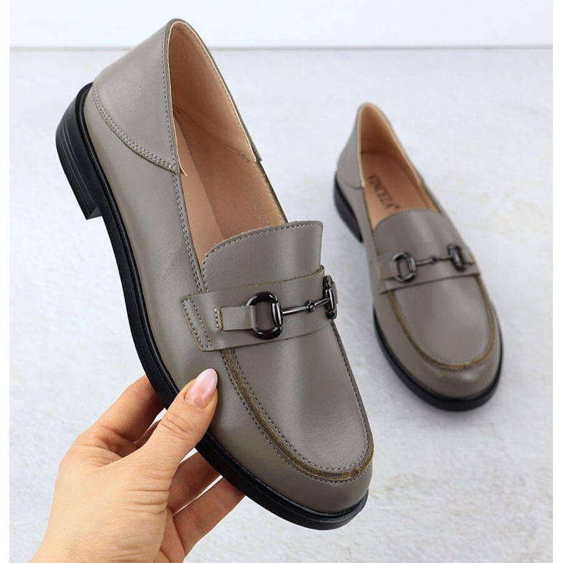 Kvinnors läderskor Bekväma loafers Dark Beige Vinceza 18107 1