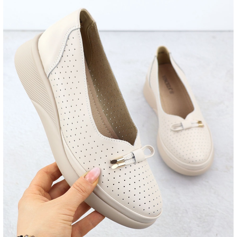 Kvinnors läderskor på plattformen OpenWork Beige Vinceza 7896 1