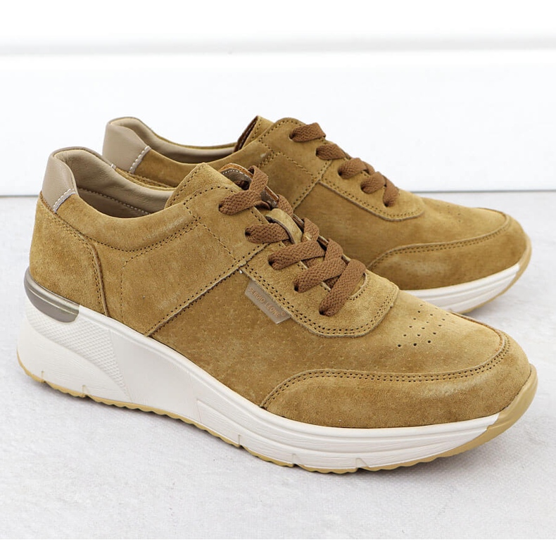 Läder sneakers på kilar Camel Sergio Leone SP104 beige 2