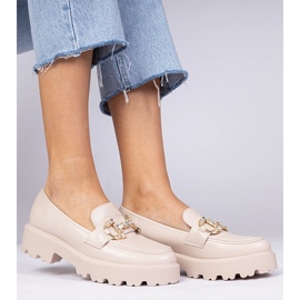 Beige eleganta loafers med zirkoner 1