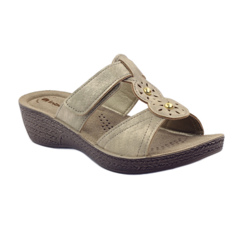 Guld Inblu GL086 tofflor med kardborreband brun 1