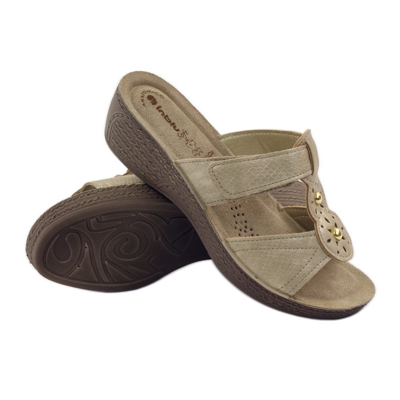 Guld Inblu GL086 tofflor med kardborreband brun 3