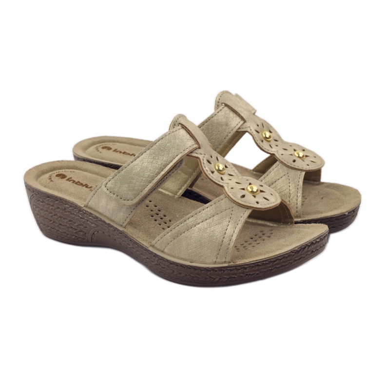 Guld Inblu GL086 tofflor med kardborreband brun 4