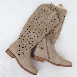 Women's Openwork Boots Suede Beige S.Barski HY51-176 1