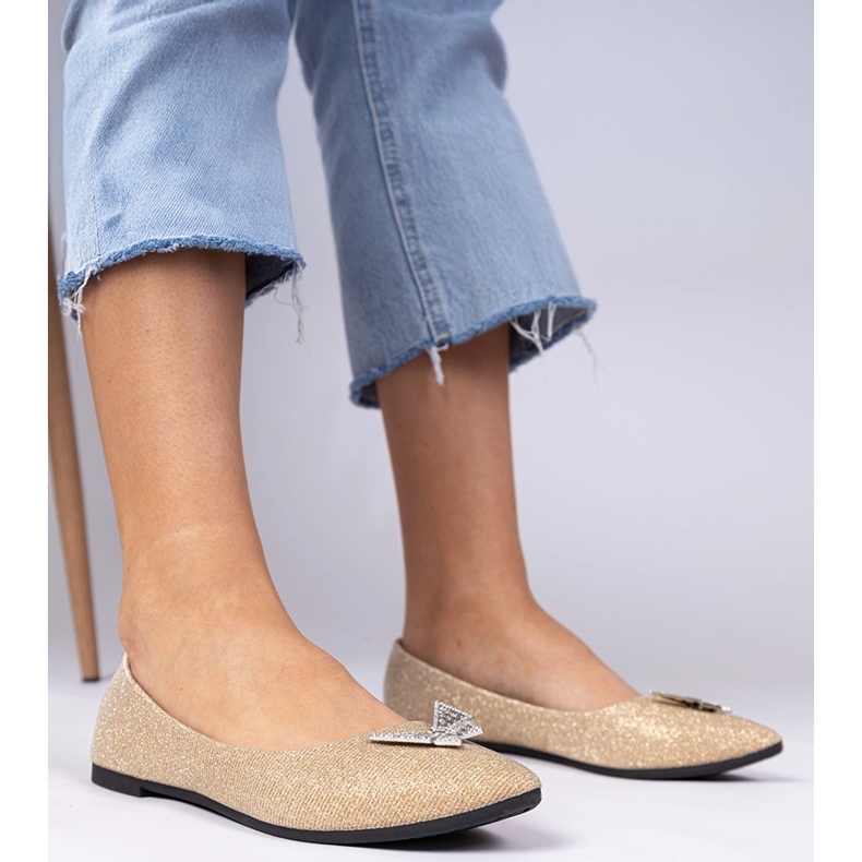 Golden Women's Glitter Ballerinas med en fjäril gyllene 1