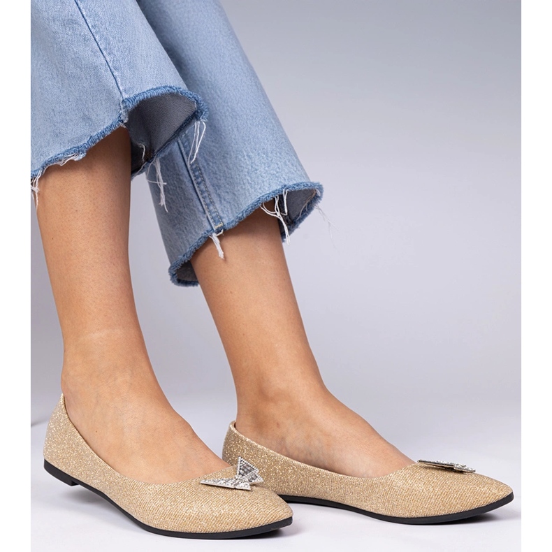 Golden Women's Glitter Ballerinas med en fjäril gyllene 2