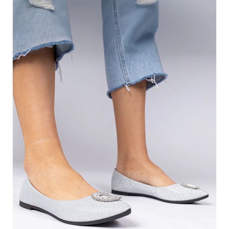 Silver kvinnors glitter ballerinas med zirkoner silver- 1