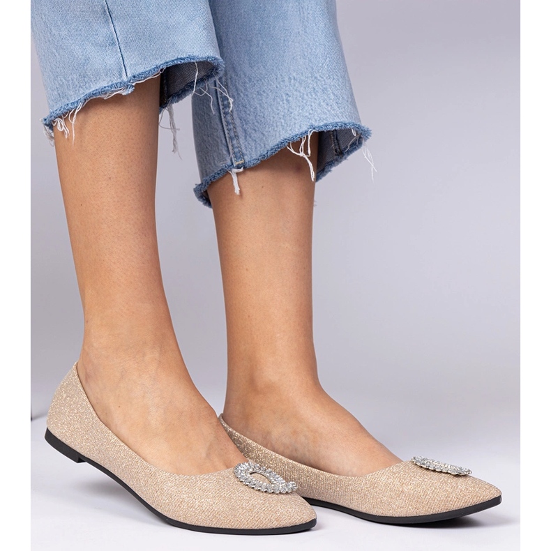 Kvinnors champagne glitter ballerinas med zirkoner gyllene 1