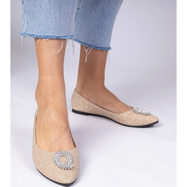 Kvinnors champagne glitter ballerinas med zirkoner gyllene 2