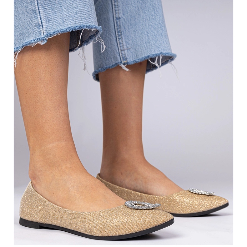 Golden Women's Glitter Ballerinas med zirkoner gyllene 1