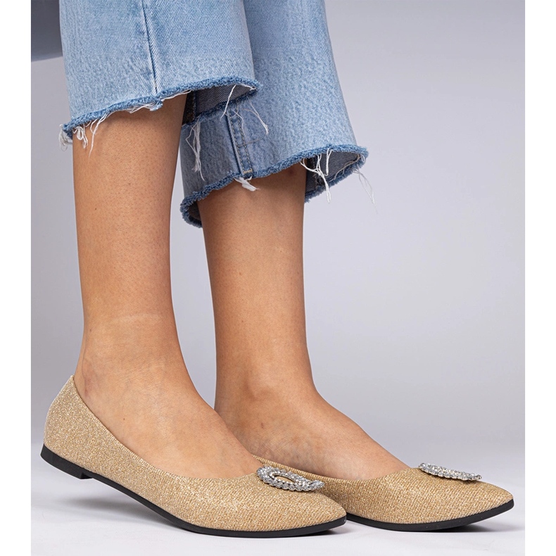 Golden Women's Glitter Ballerinas med zirkoner gyllene 2