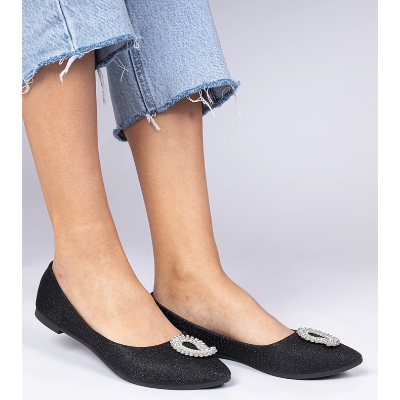 Svart kvinnors glitter ballerinas med zirkoner 1