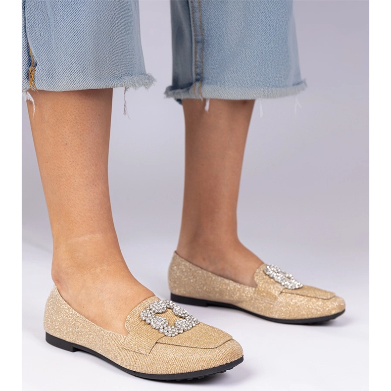 Gyllene glitter loafers med zirkoner 1