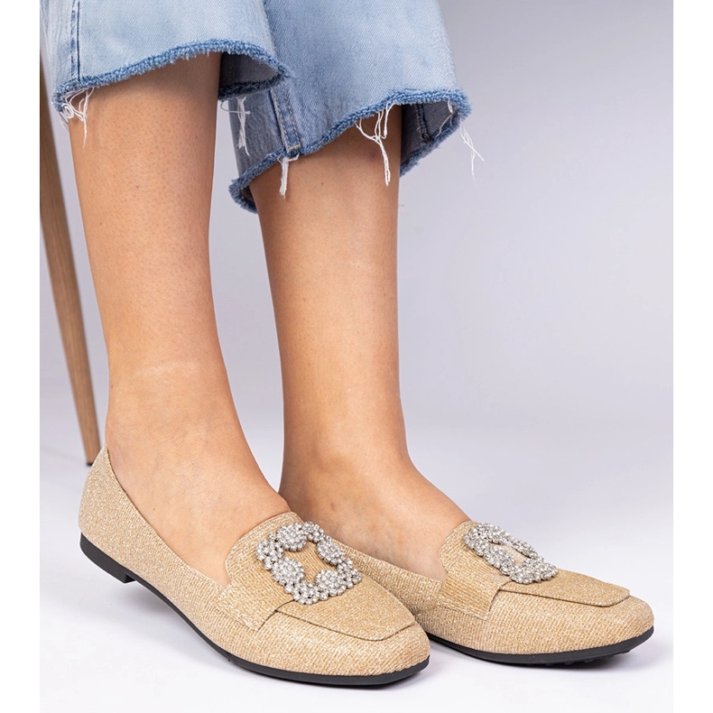 Gyllene glitter loafers med zirkoner 2