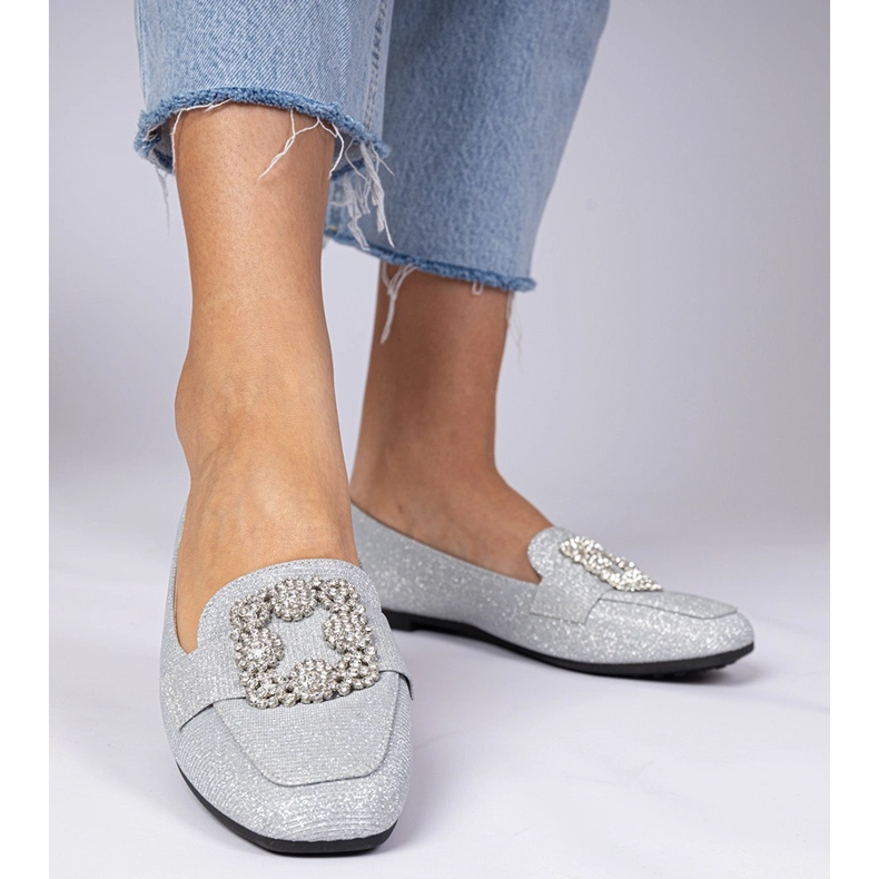 Silver Glitter Loafers med zirkoner silver- 2