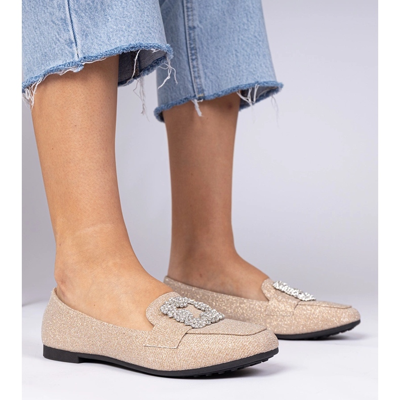 Champagne glitter loafers med zirkoner gyllene 1