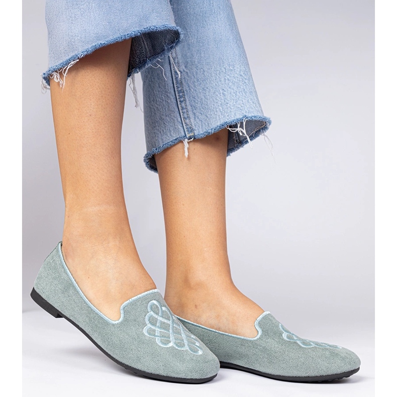 Gröna kvinnors ekozamszowe ballerinas med broderi 1