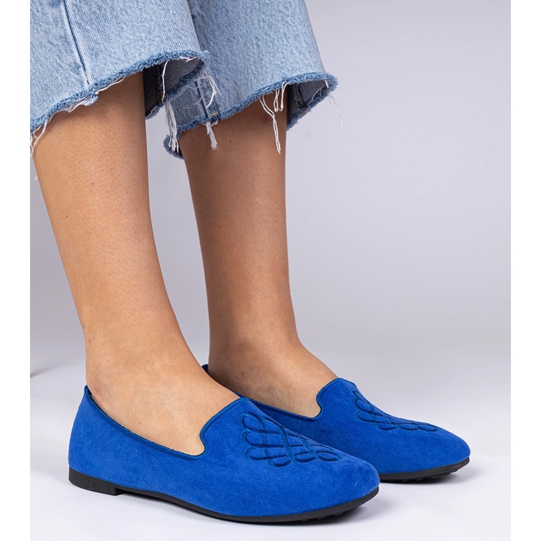 Blå kvinnors ekosam och broderi ballerinas 1