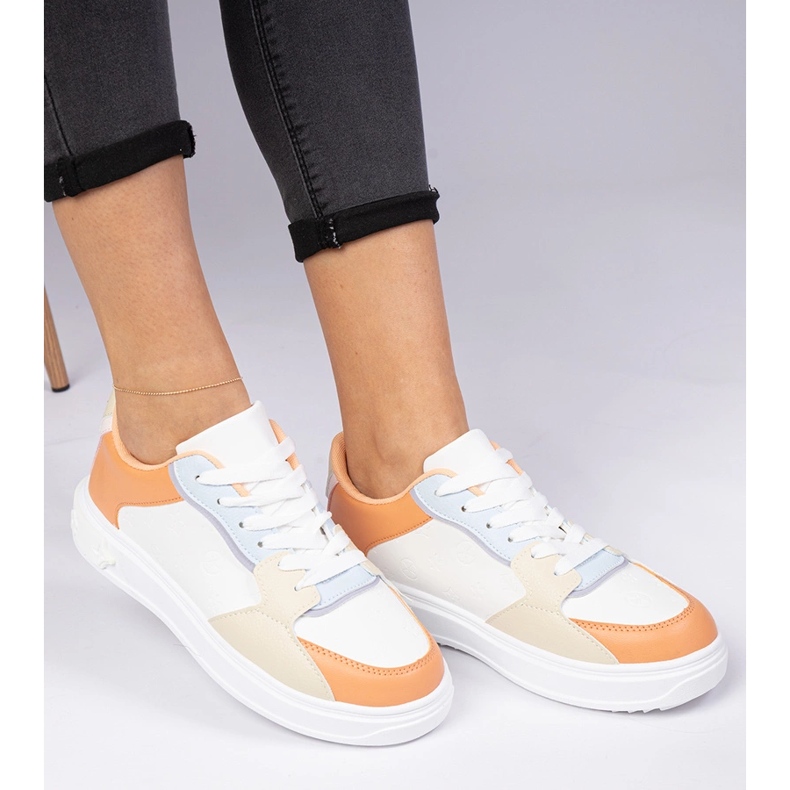 White-Orange Sports Sneakers från Eco-Leather vit 1