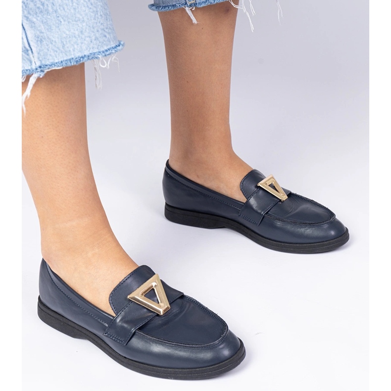 Marinens kvinnors loafers med en elegant dekoration blå 1