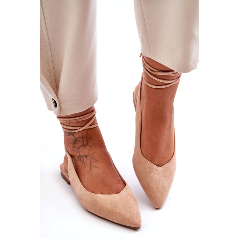 Kvinnors mocka bundet beige-naken ballerinas 1