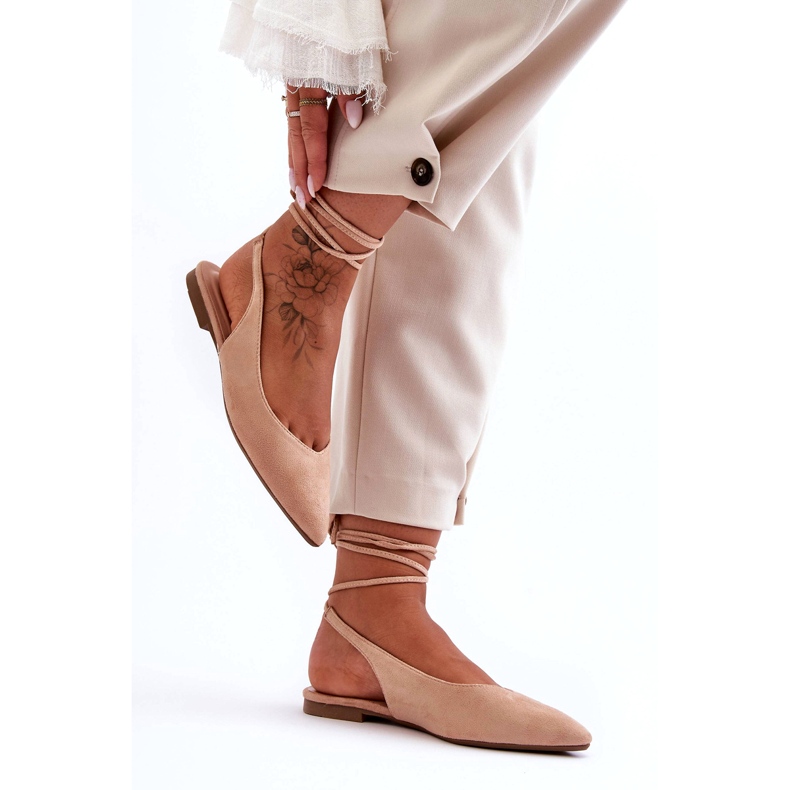 Kvinnors mocka bundet beige-naken ballerinas 2