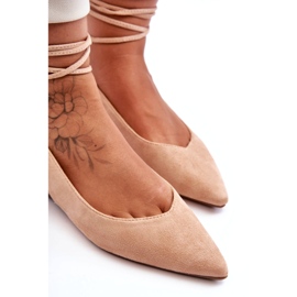 Kvinnors mocka bundet beige-naken ballerinas 3