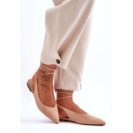 Kvinnors mocka bundet beige-naken ballerinas 4