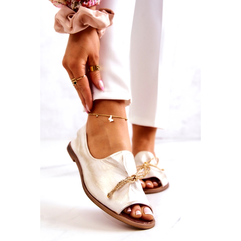 Kvinnors läderballerinas zazoo 2660/004 Vit och guld 1