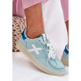 Låga kvinnors sportskor med mynta leopardtryck blå 2