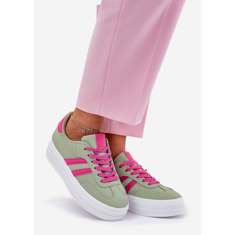 Snygga kvinnors sneakers på plattformen Green grön 1