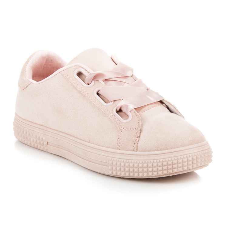 Sneakers i mocka som knyts med ett band rosa 1