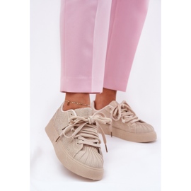 Kvinnors sneakers med dekoration på plattformen beige 6