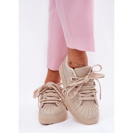 Kvinnors sneakers med dekoration på plattformen beige 7